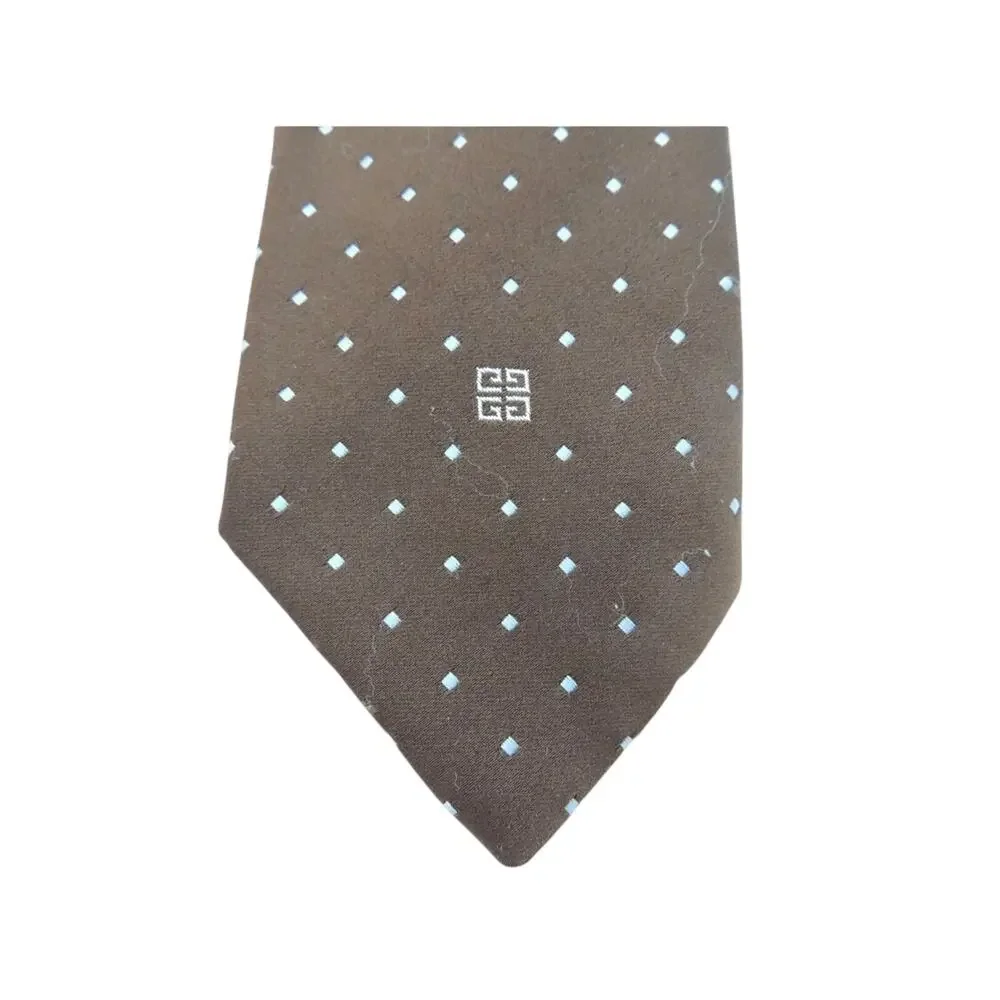 Vintage Givenchy Silk Tie Dark Brown White Micro Dot Monogram